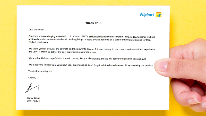 Letter from Flipkart CEO Binny Bansal
